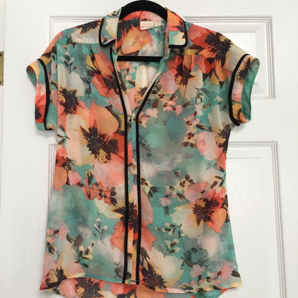 Ace Delivery vintage sheer floral blouse women’s Size Small